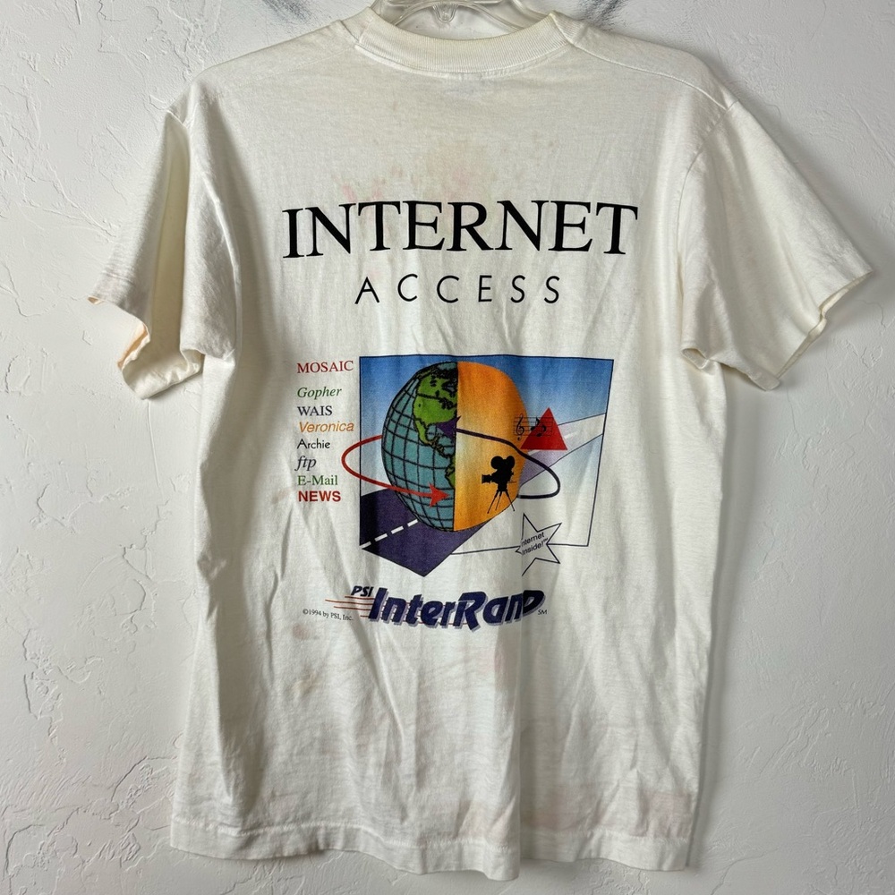 VTG Fruit of The Loom Tee Shirt Top PSI INC Internet Access Crew Neck 1994 White